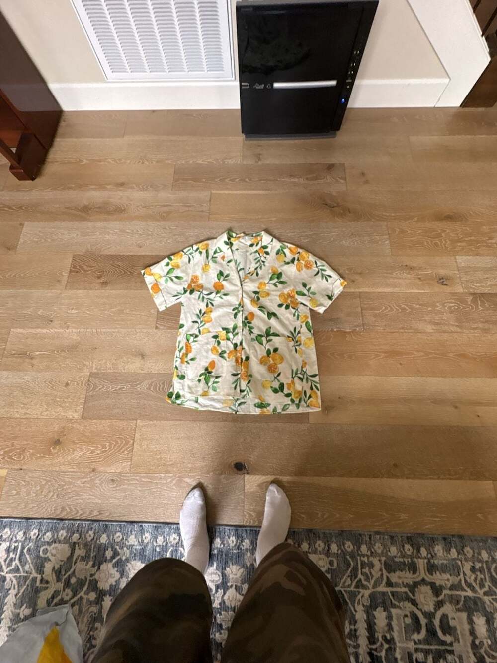Zara Linen Blend Lemon Print Short Sleeve Button-Down Shirt